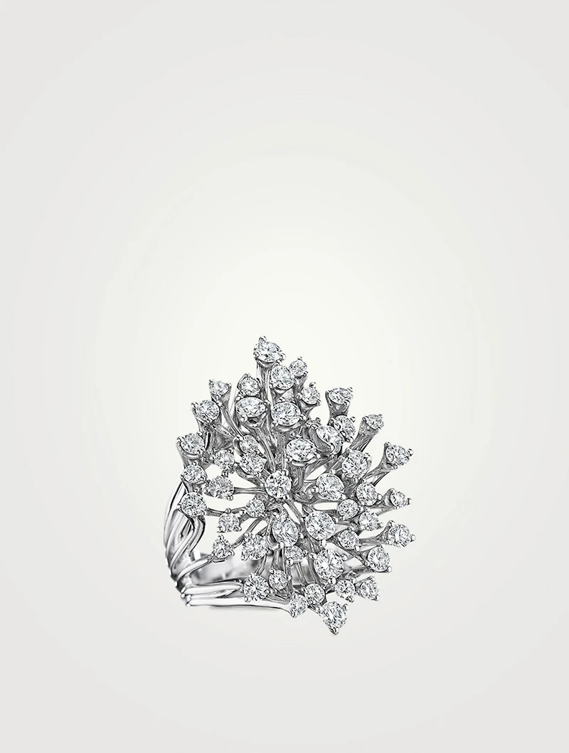 Luminus 18K White Gold Flower Ring With Diamonds