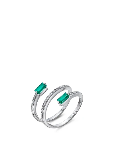 Spectrum 18K White Gold Ring With Diamonds And Emerald