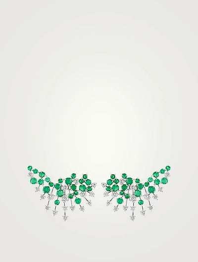 Luminus 18K White Gold Earrings With Diamonds And Emerald