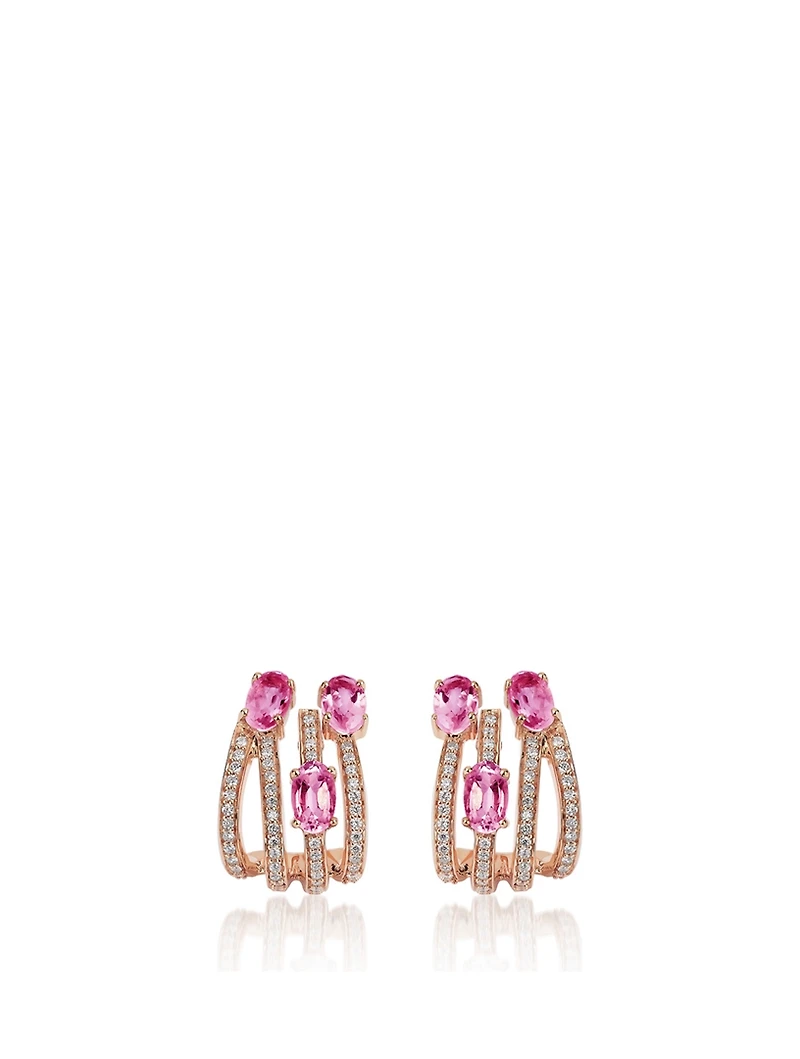 Spectrum 18K Rose Gold Earrings With Diamonds And Pink Sapphire