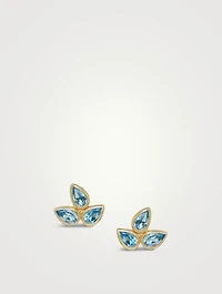 Bouquet 14K Gold Fleur de Lis Stud Earrings With Blue Topaz