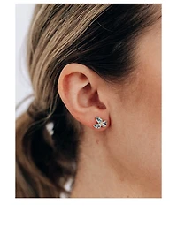 Bouquet 14K Gold Fleur de Lis Stud Earrings With Blue Topaz