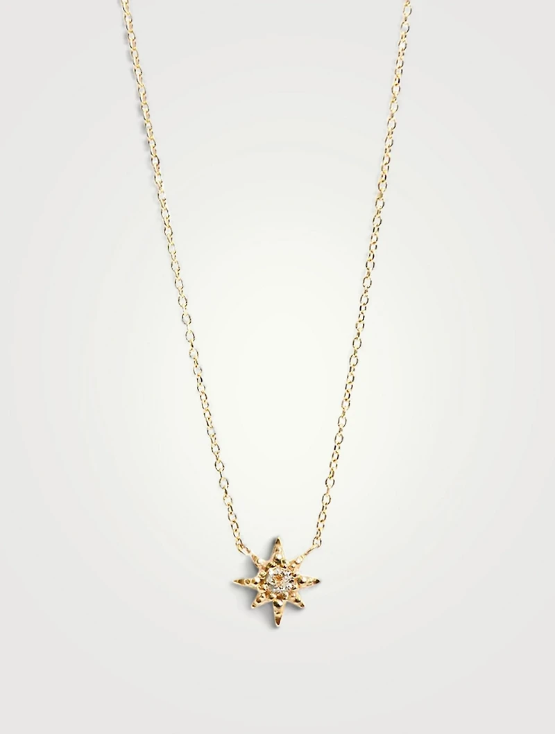 Micro Aztec 14K Gold Starburst Necklace With Clear Topaz