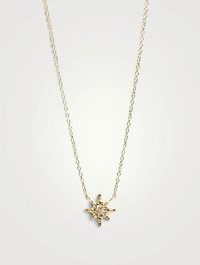 Micro Aztec 14K Gold Starburst Necklace With Clear Topaz