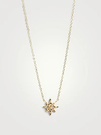 Micro Aztec 14K Gold Starburst Necklace With Clear Topaz