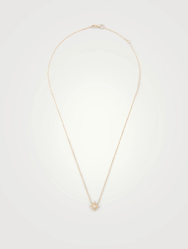 Micro Aztec 14K Gold Starburst Necklace With Clear Topaz