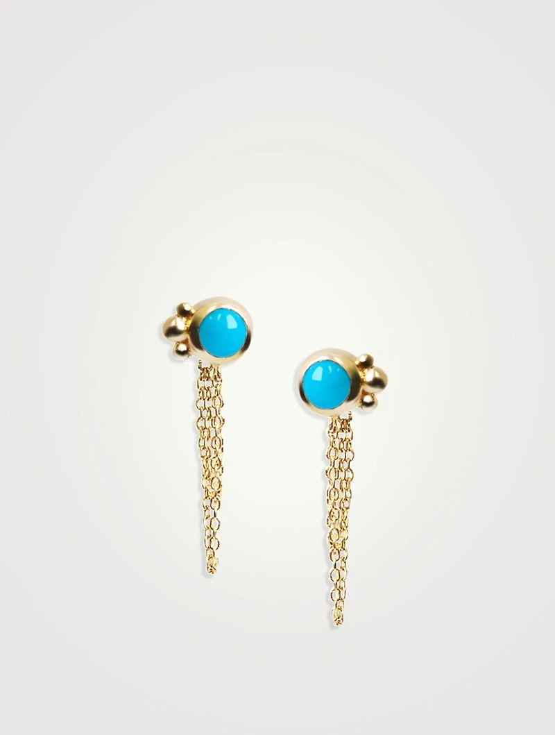 Dew Drop Bonheur 14K Gold Chain Earrings With Turquoise