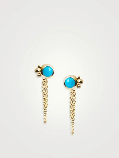 Dew Drop Bonheur 14K Gold Chain Earrings With Turquoise