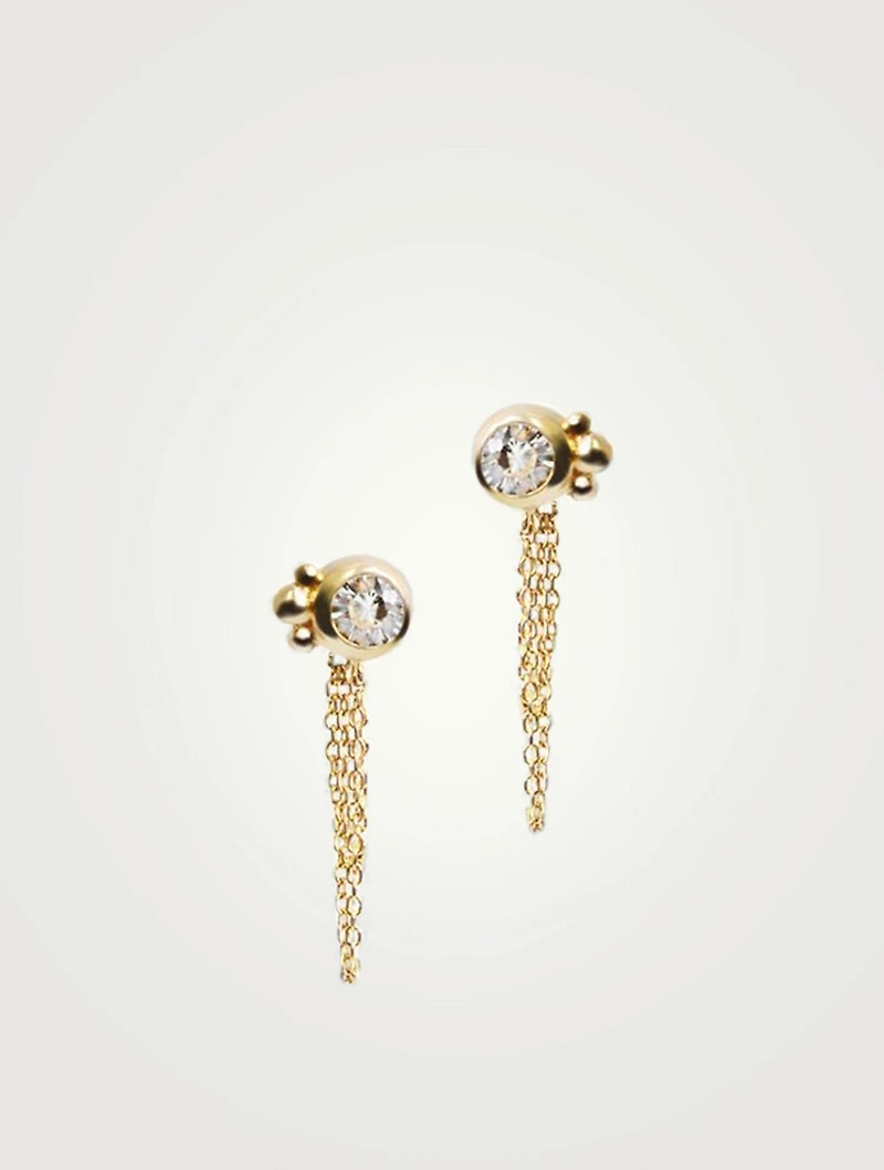 Bonheur Gold Chain Earrings With White Topaz