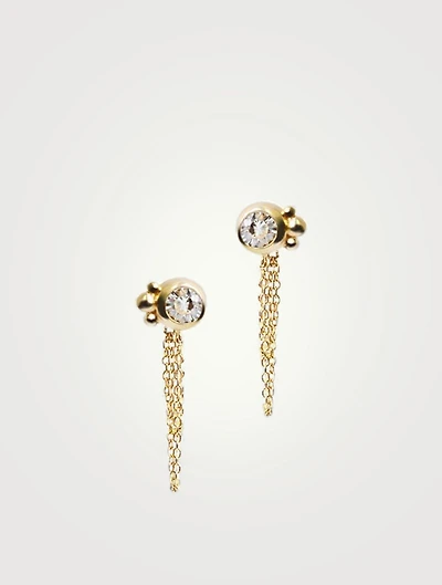 Bonheur Gold Chain Earrings With White Topaz