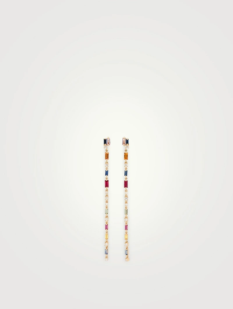 Rainbow Fireworks Drop Earrings Diamonds And Sapphires