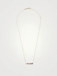 Rainbow Fireworks 18K Gold Bar Necklace With Diamonds And Sapphires
