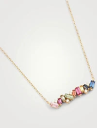 Rainbow Fireworks 18K Gold Bar Necklace With Diamonds And Sapphires