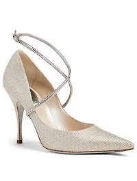X Strass Metallic Satin Pumps