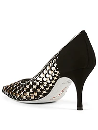 Caterina Cutout Crystal Suede Pumps