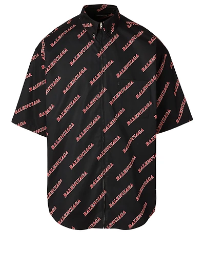 Short-Sleeve Zip Shirt Sporty Logo Print