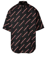 Short-Sleeve Zip Shirt Sporty Logo Print