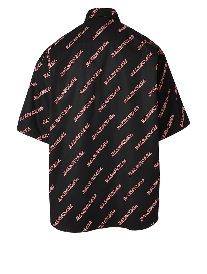 Short-Sleeve Zip Shirt Sporty Logo Print