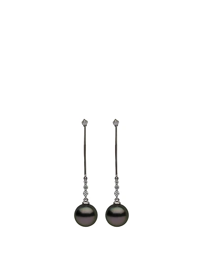 18K White Gold Tahitian Pearl Earrings With Diamonds
