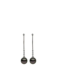 18K White Gold Tahitian Pearl Earrings With Diamonds