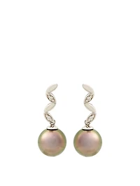 18K White Gold Tahitian Pearl Earrings With Diamonds