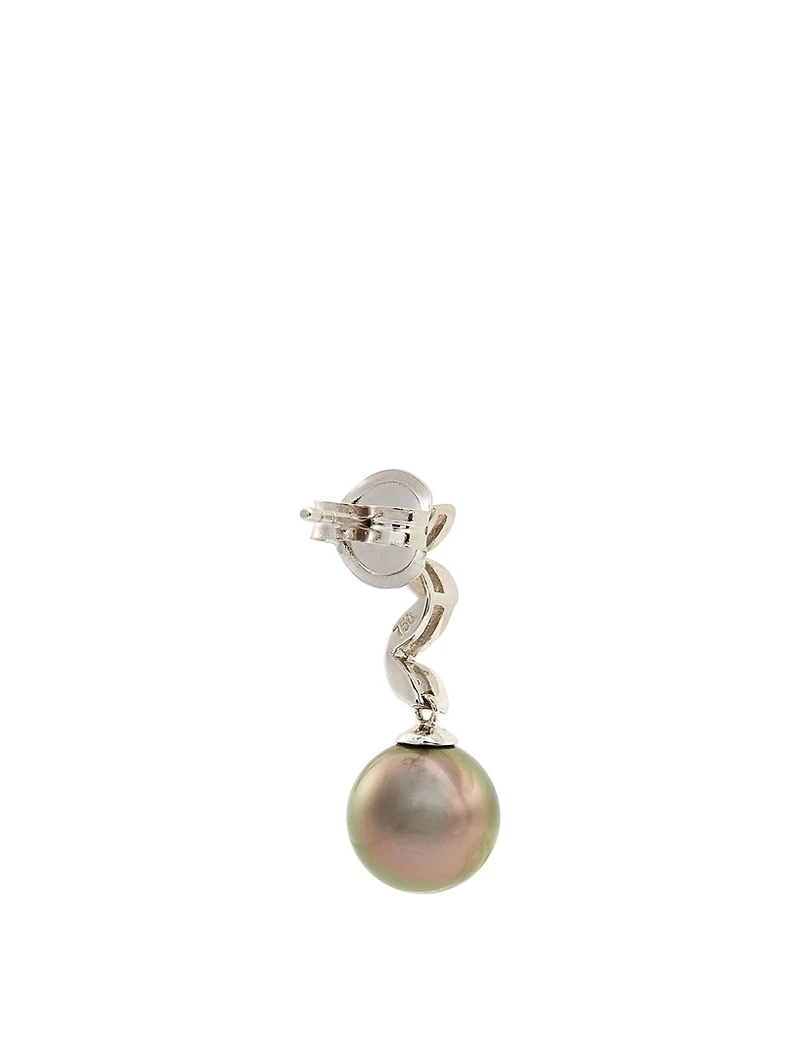 18K White Gold Tahitian Pearl Earrings With Diamonds
