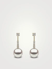 18K Gold Australian South Sea Pearl Earrings With Diamonds