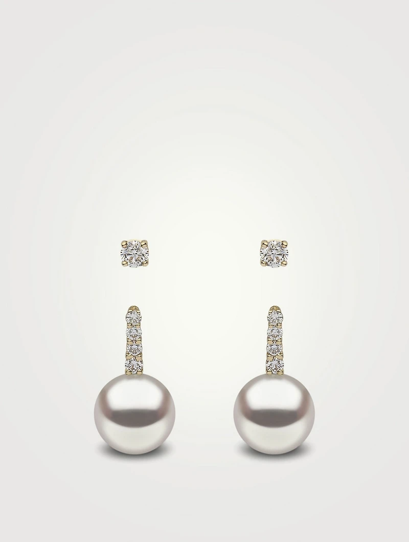 18K Gold Australian South Sea Pearl Earrings With Diamonds