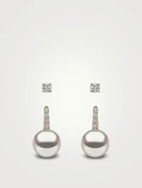 18K Gold Australian South Sea Pearl Earrings With Diamonds