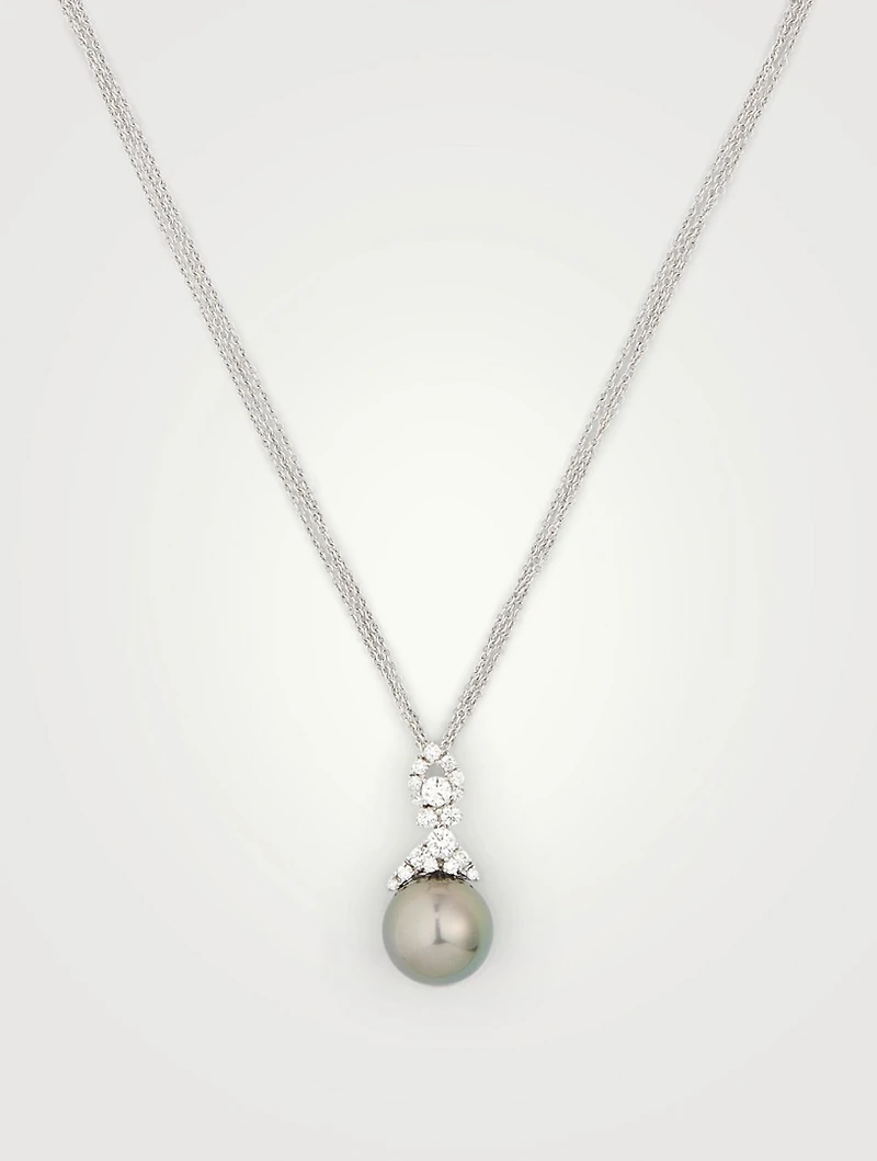 18K White Gold Pendant Necklace With Tahitian Pearl And Diamonds