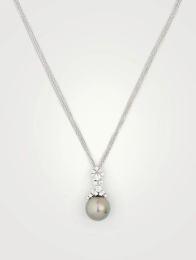18K White Gold Pendant Necklace With Tahitian Pearl And Diamonds