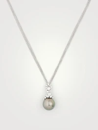 18K White Gold Pendant Necklace With Tahitian Pearl And Diamonds