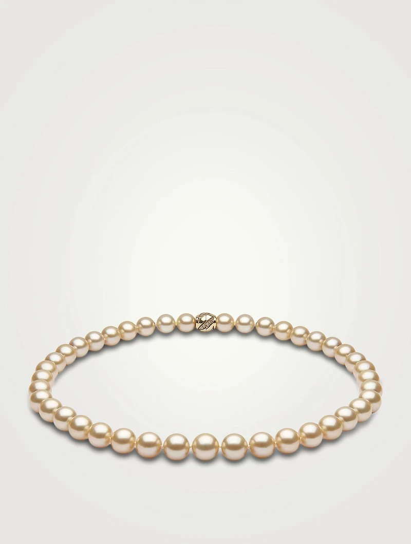Classic 18K Gold Indonesian South Sea Pearl Necklace With Diamonds