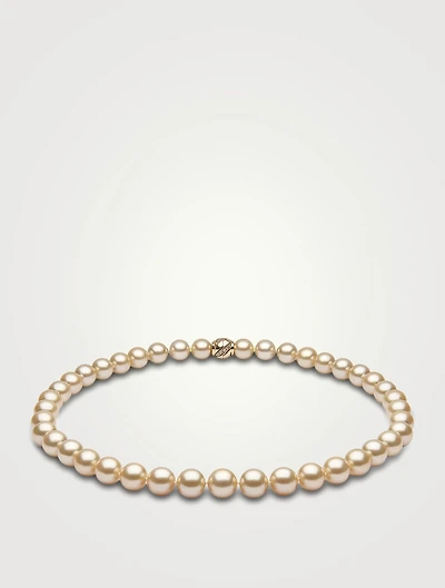 Classic 18K Gold Indonesian South Sea Pearl Necklace With Diamonds