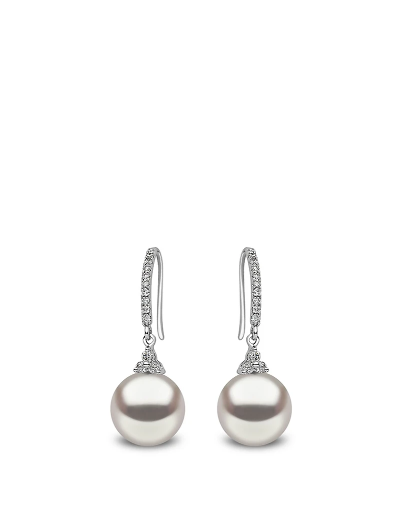 18K White Gold Australian South Sea Pearl Earrings With Diamonds