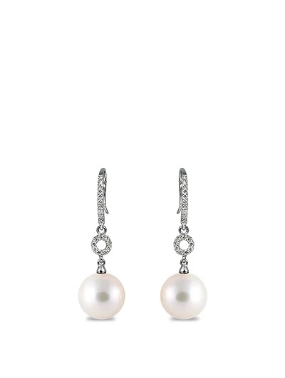 18K White Gold Pearl Earrings With Diamonds