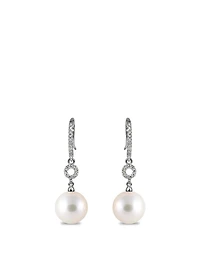 18K White Gold Pearl Earrings With Diamonds