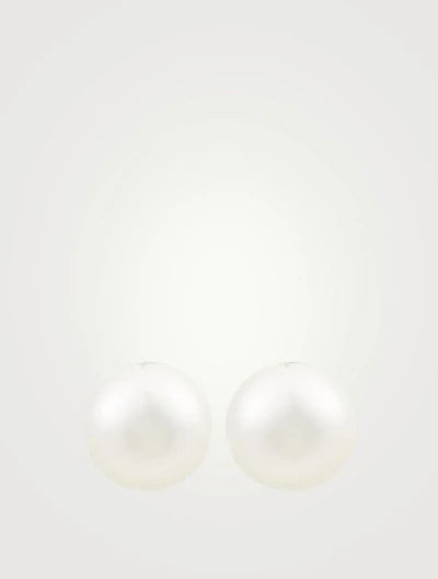 18K White Gold Australian South Sea And Freshwater Pearl Duet Earrings