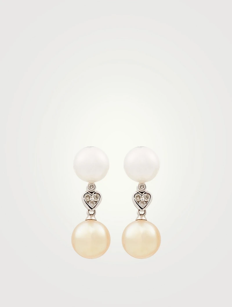 18K White Gold Australian And Indonesian South Sea Pearl Earrings