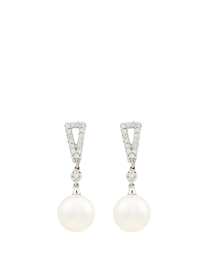 18K White Gold Akoya Pearl Earrings With Diamonds