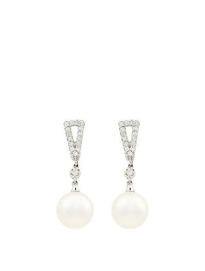 18K White Gold Akoya Pearl Earrings With Diamonds