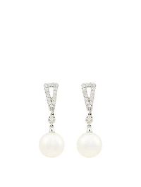 18K White Gold Akoya Pearl Earrings With Diamonds