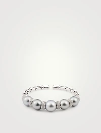 18K White Gold Bangle Bracelet With Tahitian Pearl And Diamonds