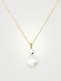 18K Gold Pendant Necklace With Australian South Sea Pearl And Diamond