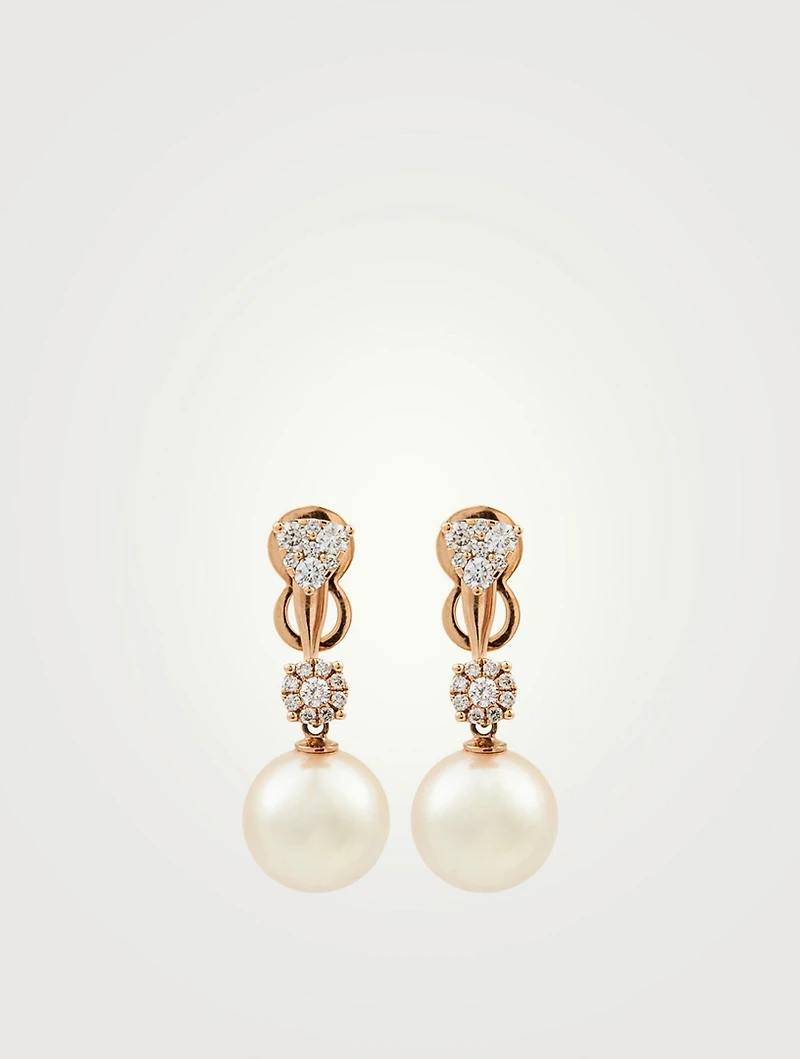 18K Rose Gold Australian South Sea Pearl Earrings With Diamonds