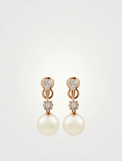 18K Rose Gold Australian South Sea Pearl Earrings With Diamonds