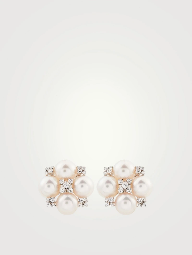 18K White Gold Akoya Pearl Earrings With Diamonds