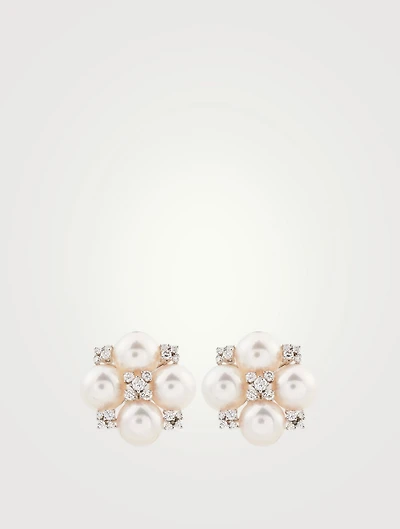 18K White Gold Akoya Pearl Earrings With Diamonds