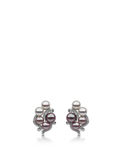 18K White Gold Multi Pearl Earrings With Diamonds