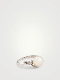18K White Gold Akoya Pearl Ring With Diamonds